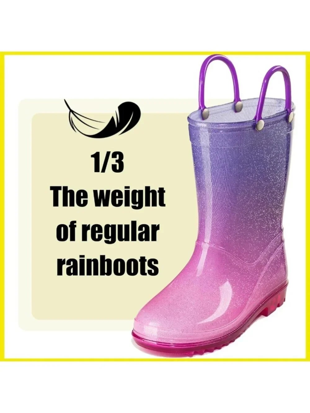 Sparkly Glitter Rain Boots for Kids – Lightweight, Easy-On Handles, Toddler
